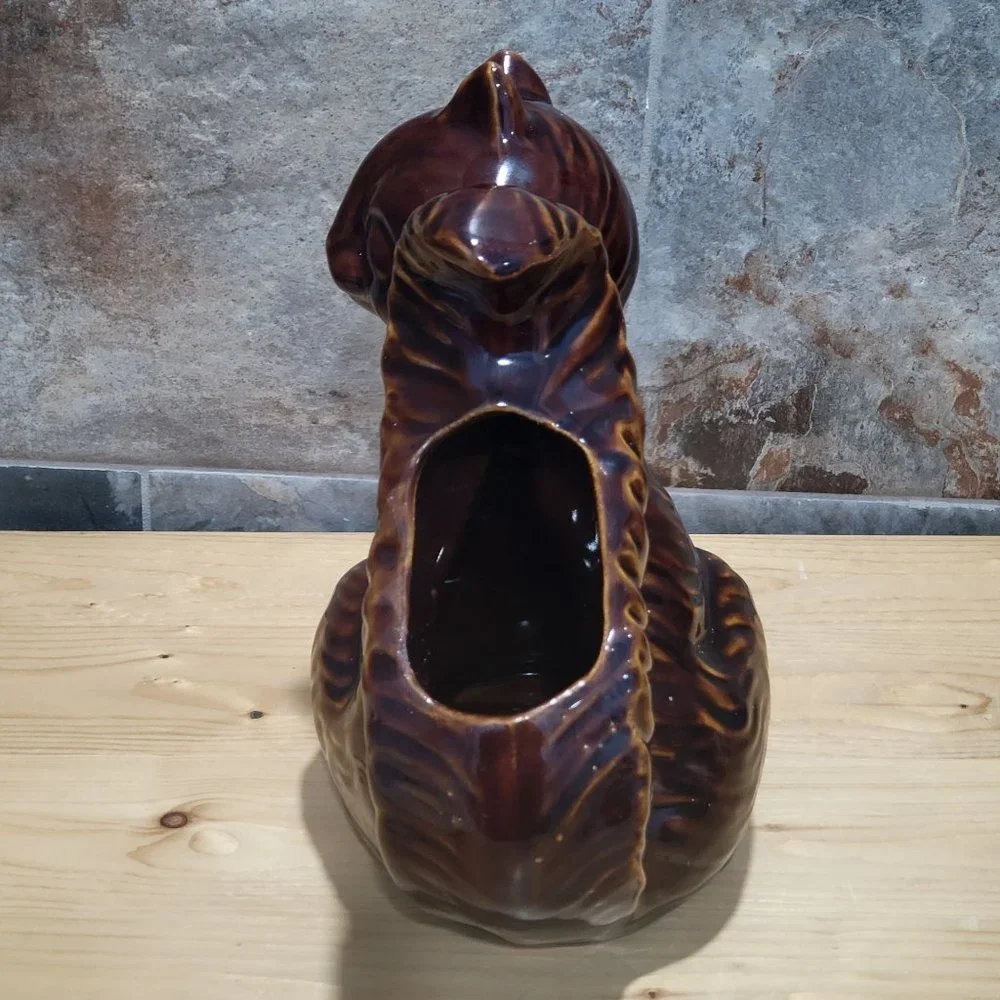 Vintage Gold Brown Squirrel Planter Vase Clay Pottery